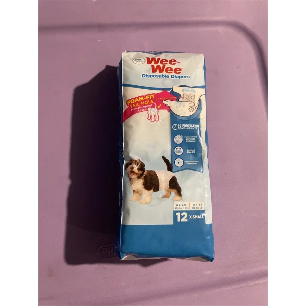 Four Paws Wee Wee Disposable Diapers Foam Fit Tail Hole X-Small 12 ct